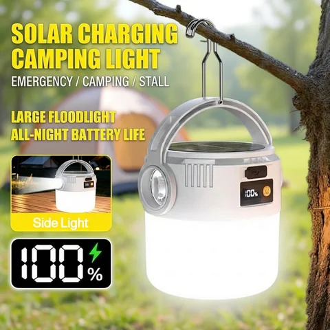 Solar Camping Lantern USB Rechargeable Outdoor Portable Waterproof Emergency Light for Hiking Backpacking Tent Activities