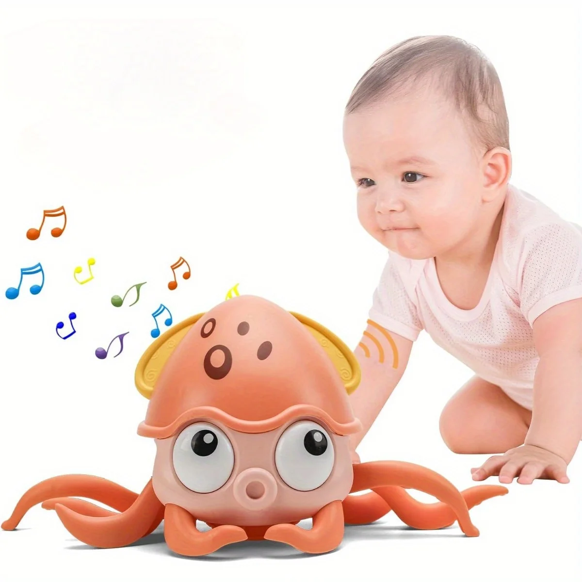 Growinlove Baby Musical Octopus Toy Crawling Toy, Interactive Dancing Octopus with Music, LED Light Up and Automatically Avoid