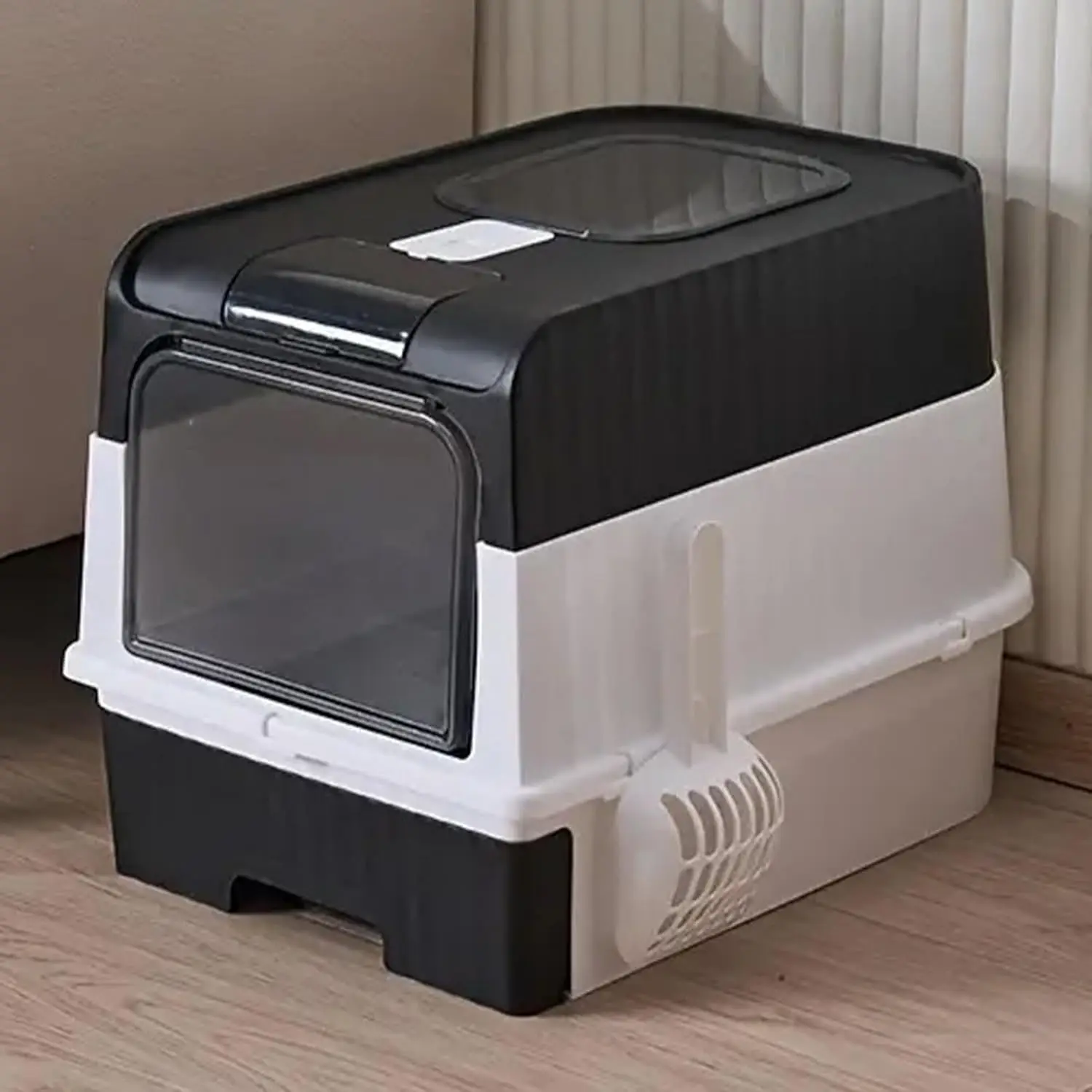 Katzentoilette, geschlossene Katzentoilette für Zuhause, inklusive Katzentoilette und Abfallbehälter, herausnehmbare Schale, Tragfähigkeit 15 kg, rosa/schwarz/grau