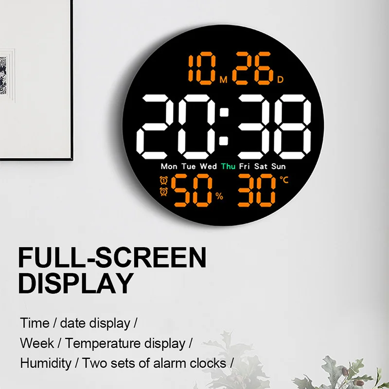 10-Inch LED Digital Wall Clock Large Screen Temperature Date Day Display Electronic Clock Countdown Clocks with Remote Control