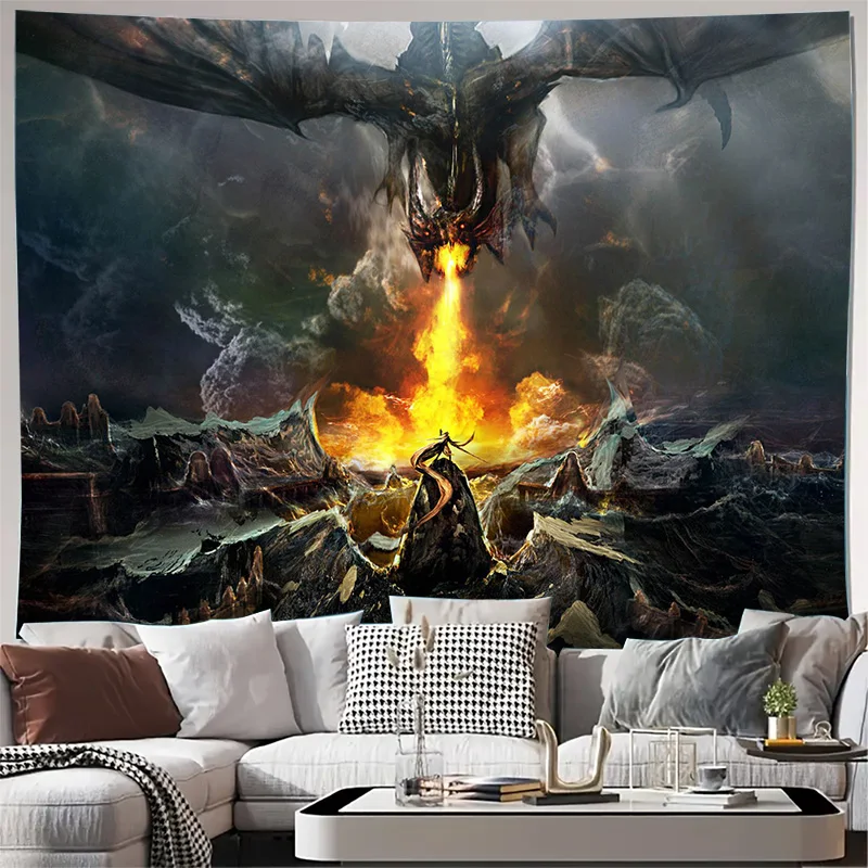 Tapiz artístico de pared de dragón de fantasía, decoración de sala de juegos épica, perfecto para sala de estar o dormitorio, póster impreso en 3D (75x108 pulgadas)