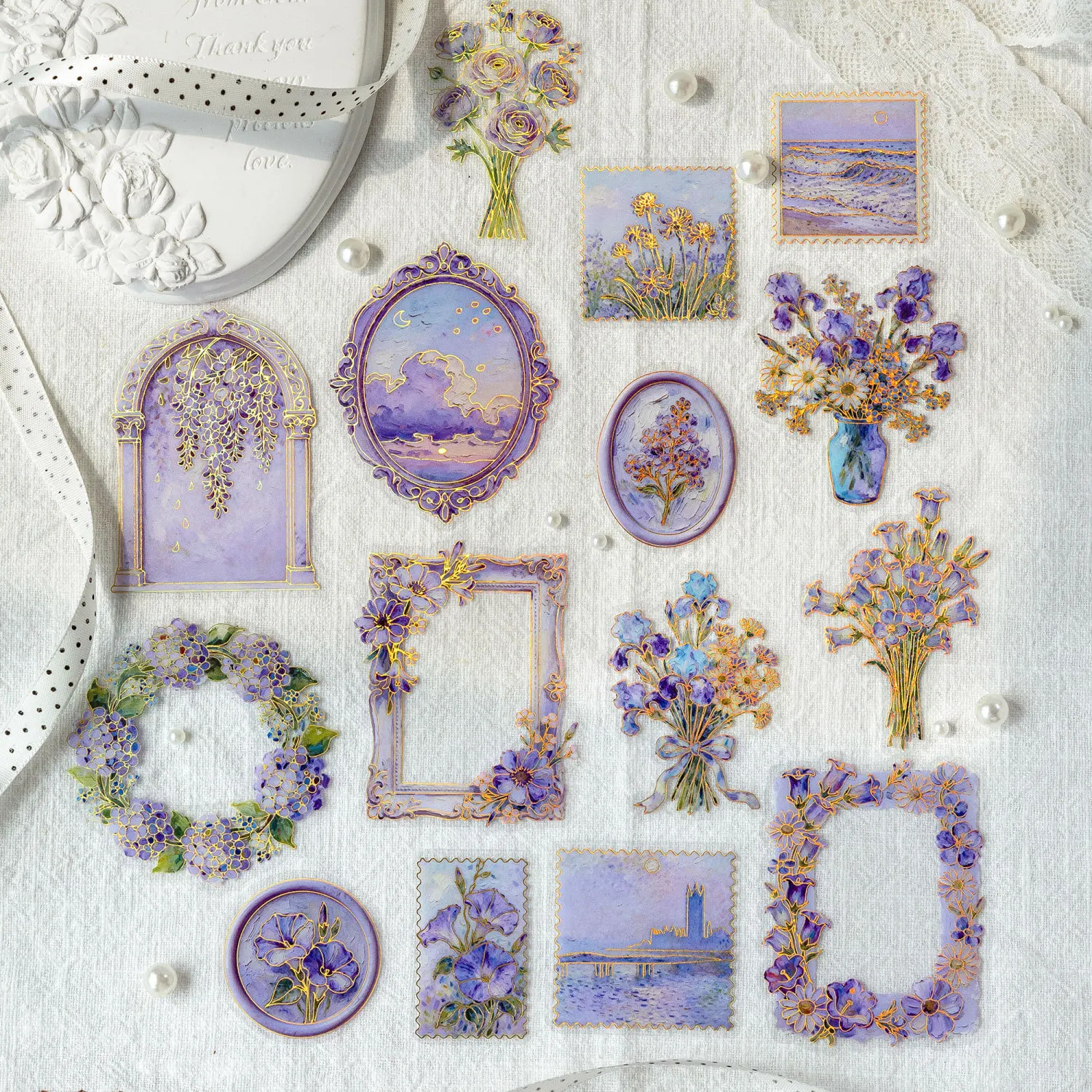 15pcs/1lot Kawaii Stationery Stickers Oil Painting Flower Messages Junk Journaling Decorative Scrapbooking for sticker Scrapbook