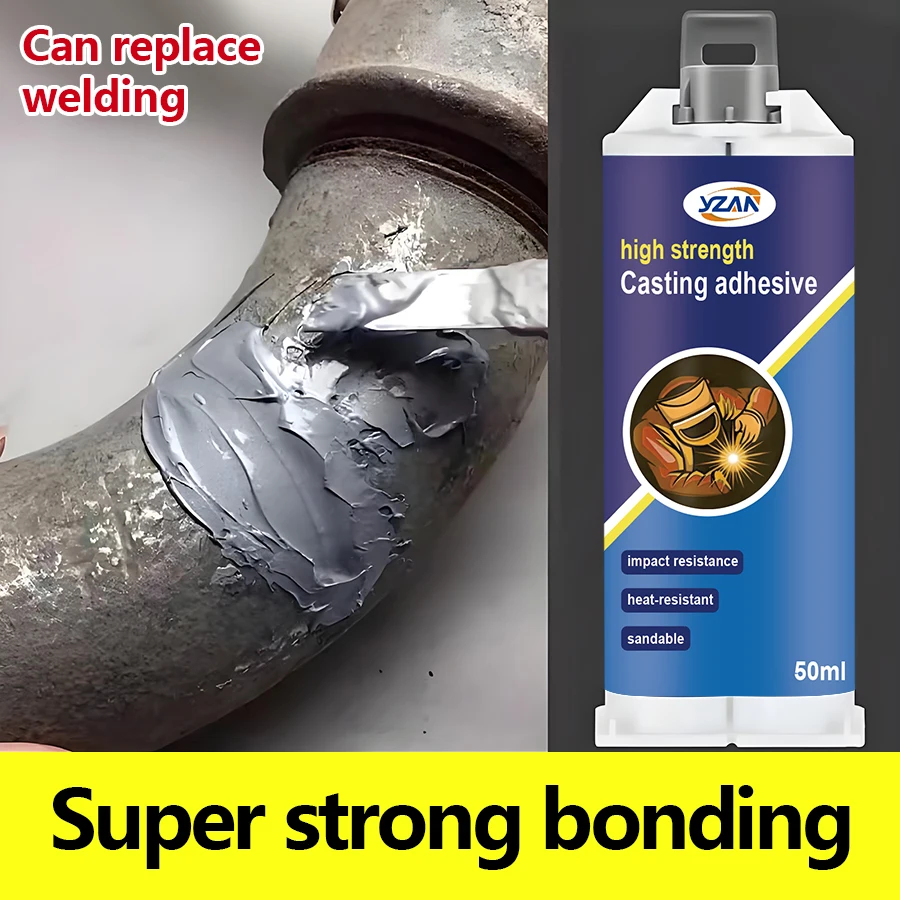 YZAN 50ml AB Epoxy Resin Glue Cold Welding Metal Repair Glue Corrosion Casting AB Glue Quick Drying Repairing Adhesive Heat Resistance Weld Industrial Repair Agent Includes mixing tools.