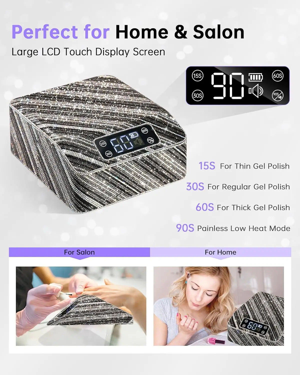 مصباح أظافر بالأشعة فوق البنفسجية قابل لإعادة الشحن، مجفف طلاء جل LED مع مؤقت ومستشعر تلقائي، تصميم زيبرا دايموند