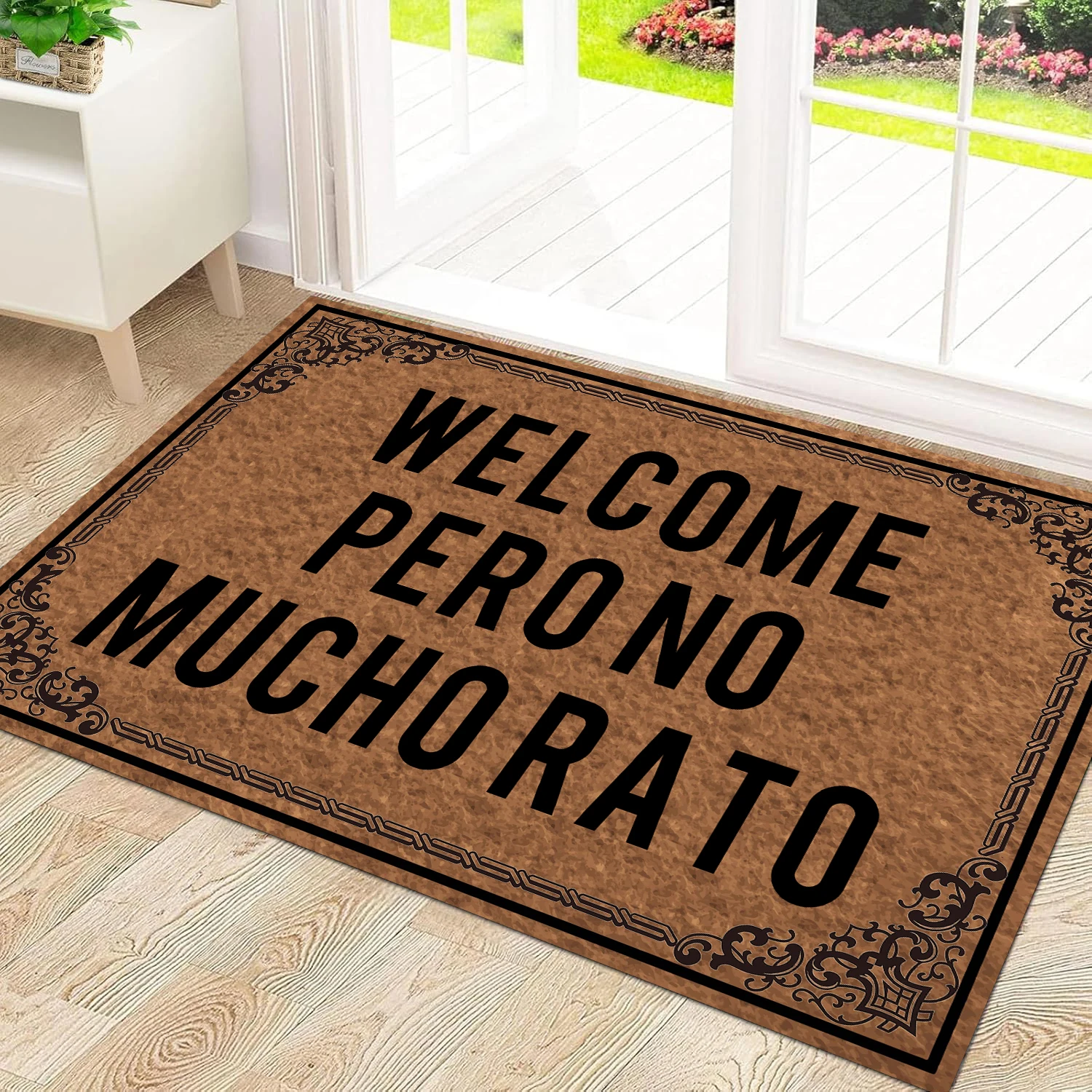

Welcome Pero No Mucho Rato Doormat Spanish Rubber Bathroom Kitchen Mat Garden Garage Door Floor Mat Carpet Non-Slip Rug