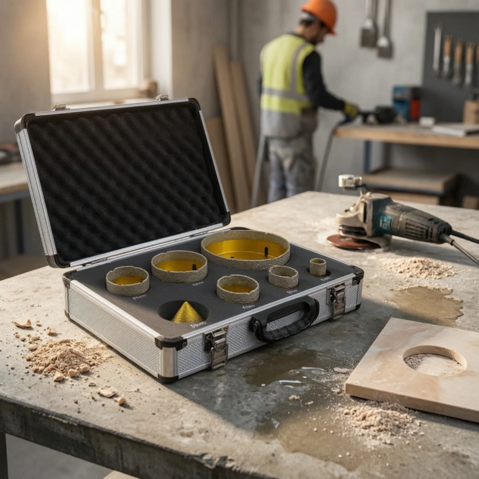 7 Pieces Diamond Hole Saw Kit Multi-Size M14 Diamond Core Hole Saw Set with Case Professional-Grade Hardware Dry