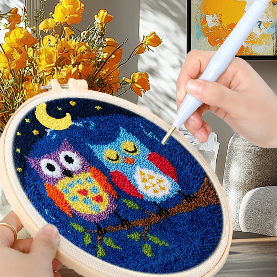 

GATYZTORY embroidery punch needle Knit kit owl Cross stitch kits Yarn Embroidery frame 20x20cm Cross stitch set wall decoration