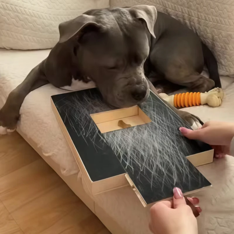 Dog Nail Scratch Pad Wooden Pet Nail File Board with Treat Drawer Replaceable Sandpaper Training Tool for Home Pet Grooming