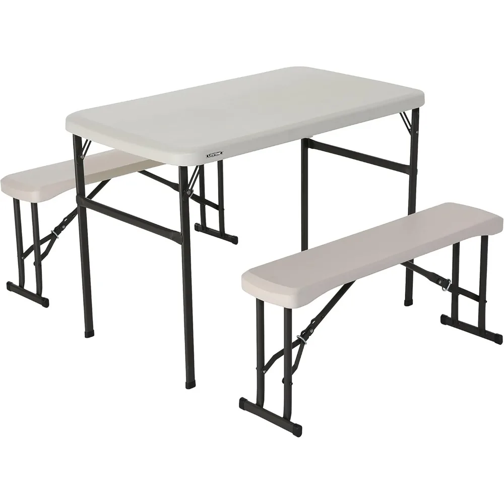 LIFETIME 80373 Draagbare opvouwbare camping RV picknicktafel en bankset, amandel