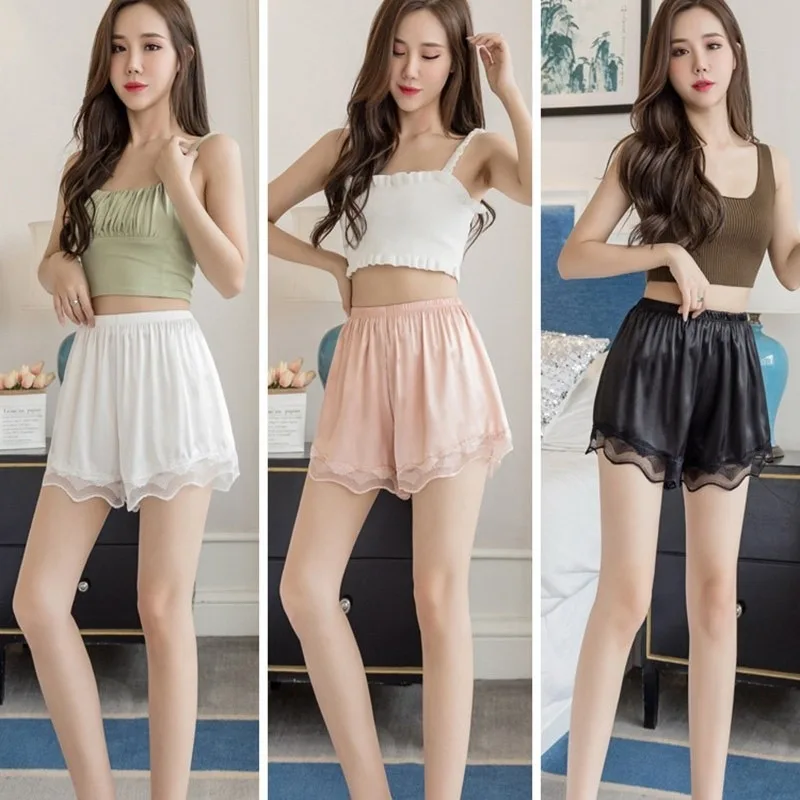 Женское летнее кружевное нижнее белье, женские тонкие мягкие атласные трусики, свободные защитные брюки, удобные домашние шорты из ледяного шелка