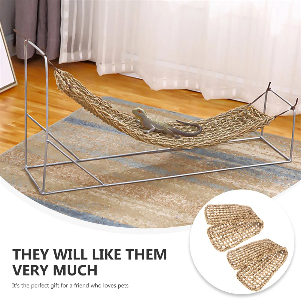 2 Pcs Climbing Pet Hammock Lizard Bed Toys Bearded Dragons Hammocks Chaise Longue Seagrass Cushion Seaweed Nest Beds