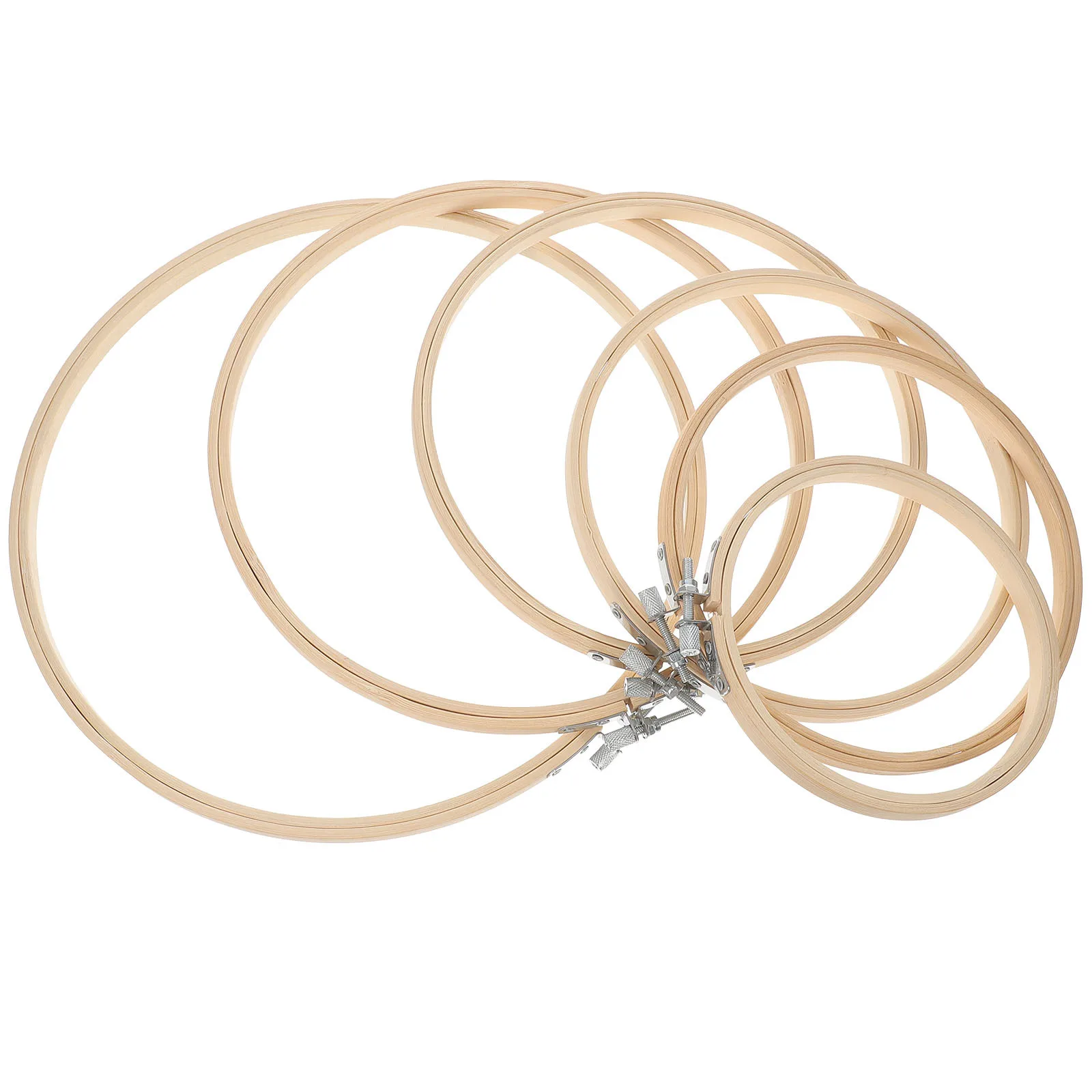 

6Pcs Bamboo Embroidery Rings Sturdy Adjustable Hoops for Sewing Cross Stitch Needlework DIY Crafts Professional Use