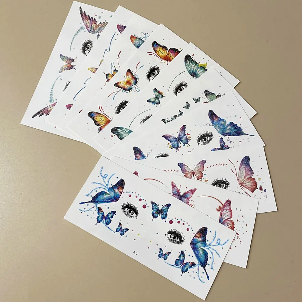 

10pcs Glitter Temporary Tattoo Stickers for Face Makeup Butterfly Fake Tattoo for Women Eyebrow Decals for Party and Performance