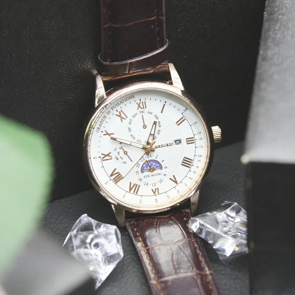 Carteira de carteira de couro masculina, Relógios de cavalheiros, Movimento automático, Óculos para esportes ao ar livre, Conjunto 3 peças