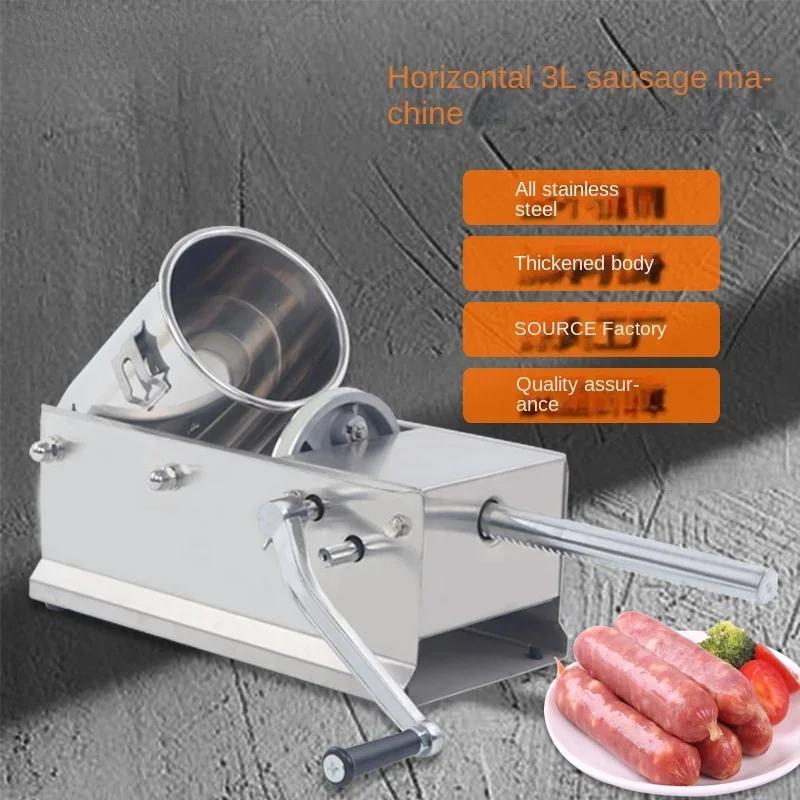 

New 3L All Stainless Steel Horizontal Sausage Filler Hand-Cranked Household Export