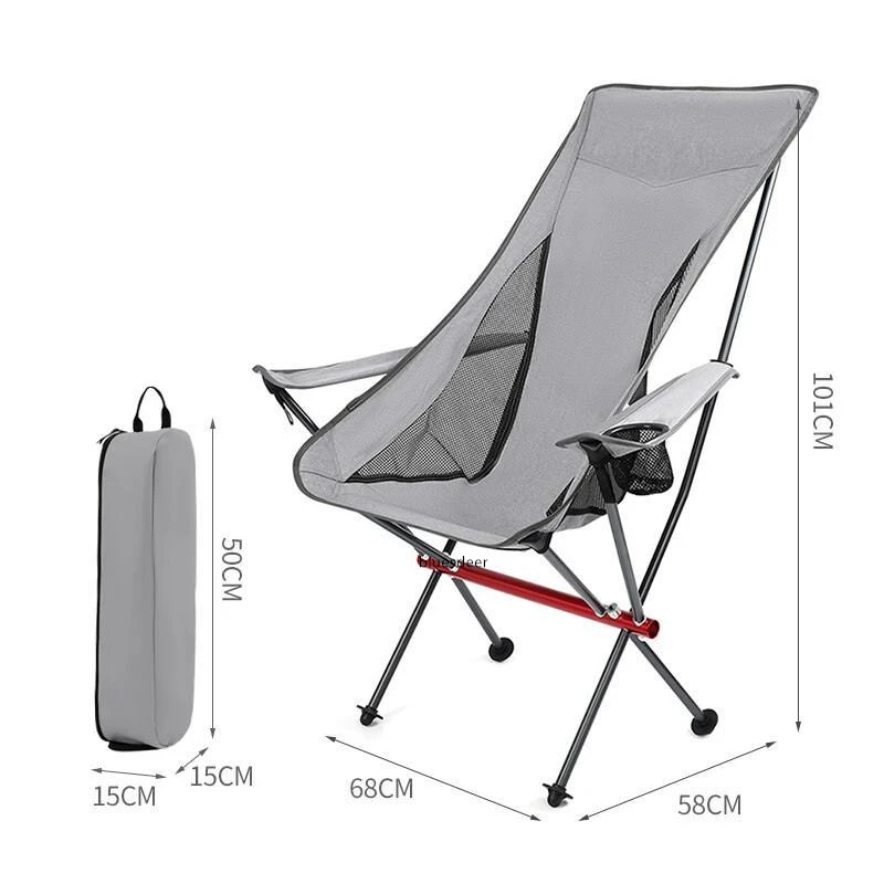 150kg Field Camping All Aluminum High Strap Armrest Folding Chair