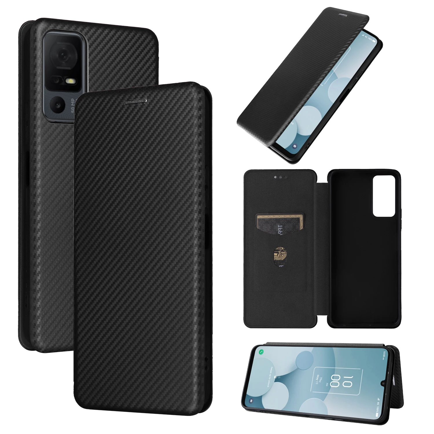 Flip carbon fibre Skin Magnetic Closure Leather Cover For TCL 40 NxtPaper 4G 5G XE XL SE X 40R 40T T608DL Card Slot Phone Case