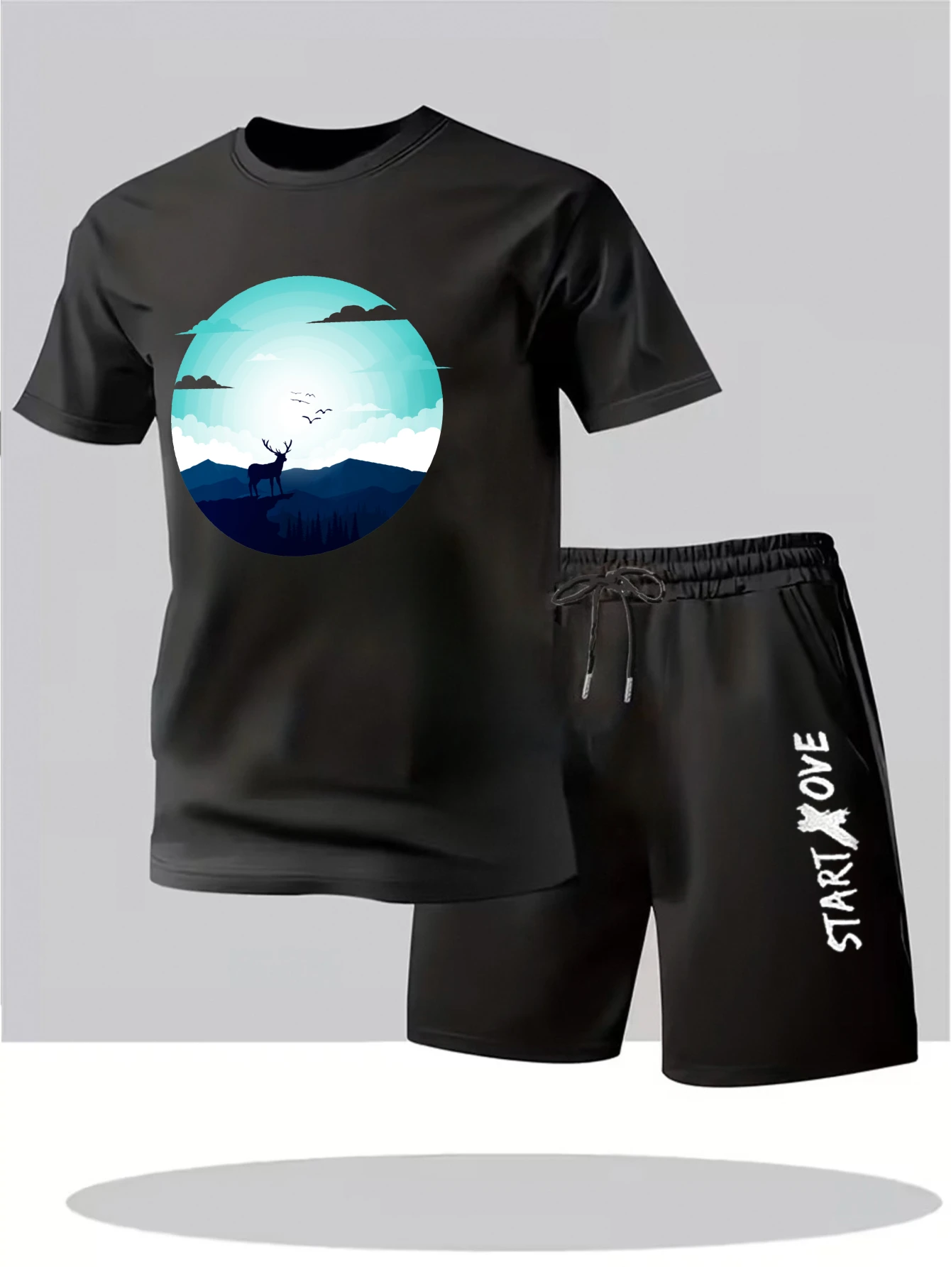 

Мужской летний костюм 2025: комплект из двух предметов, тонкий костюм с принтом, свитшот и брюки, полиэстер, графический принт