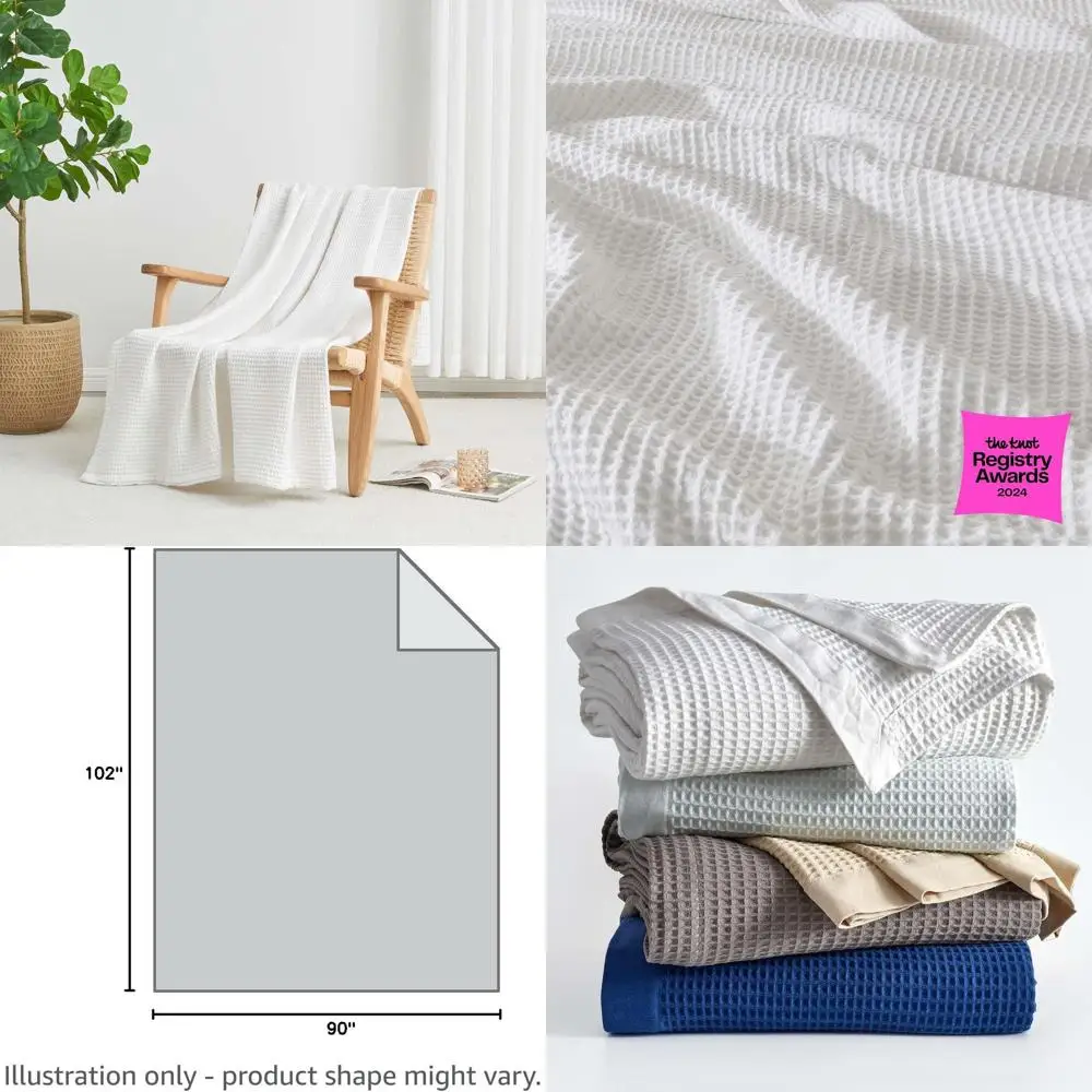 

Плед из хлопка King Size - дышащий, мягкий, с плетением Wale Weave, идеально подходит для лета, 102x90 см