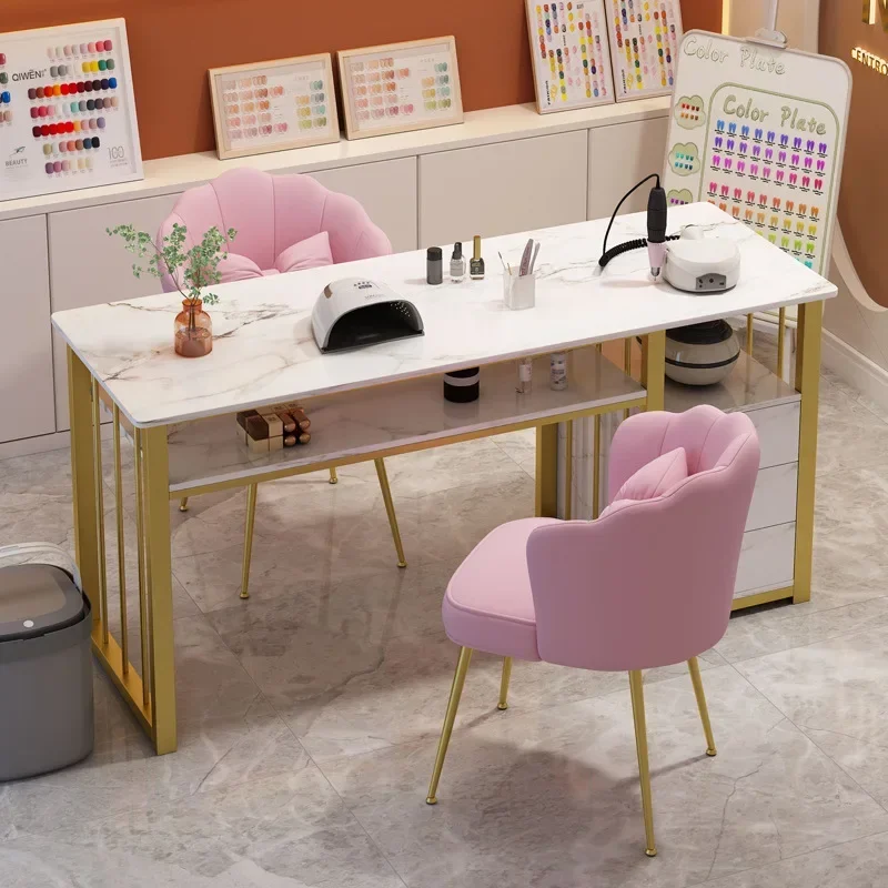 Nail Table, Nail Salon Dedicated Table, Chair, Storage Cabinet, Nails Salon Workbench, Minimalist Double Person Nails Salons
