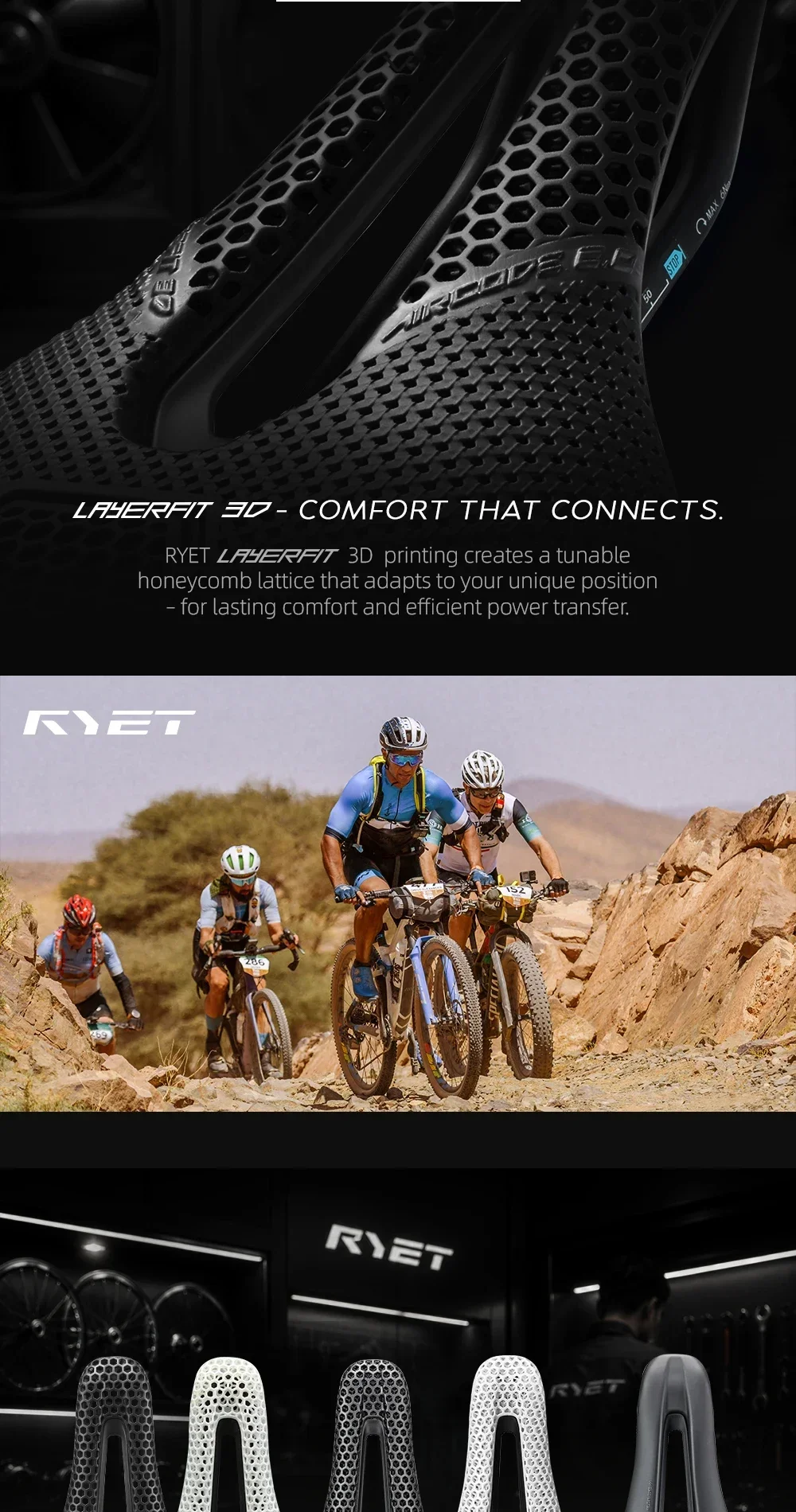 2026 RYET 3D-Gedruckter Carbonfaser-Fahrradsattel, Ultraleicht 160g MTB Rennrad Komfortabler Belüfteter Atmungsaktiver Fahrradsitz – Detail 2