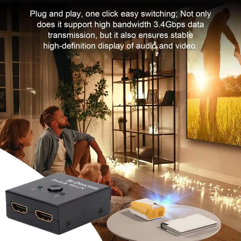 High Definition Multimedia Interface Splitter 2 Input 1 Output 1 Input 2 Output Interface Switcher Bidirectional Aluminum Alloy