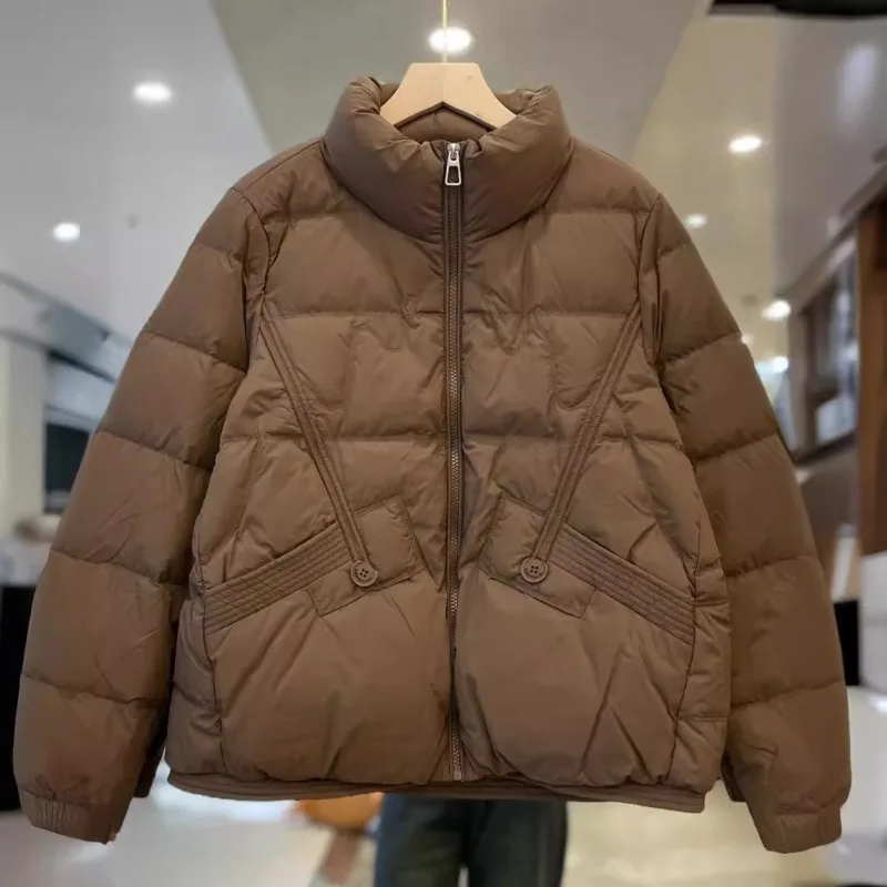 Women's Korean style Lightweight Down jacket Outerwear New style Short style Fashionable Stylish Loose fit Stand-up collar