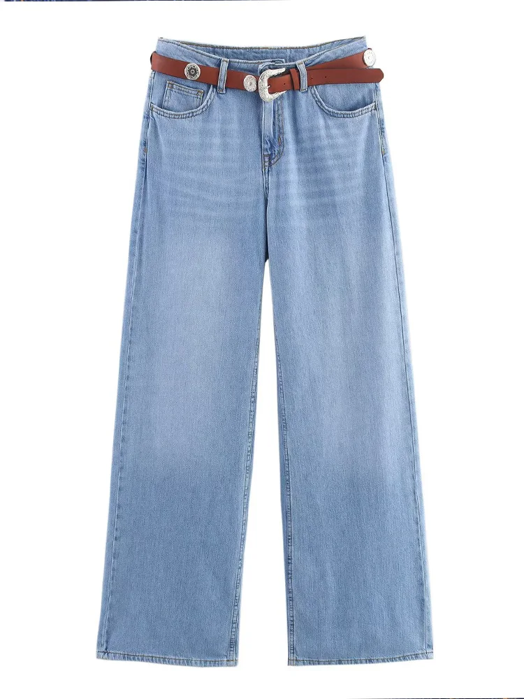 Jeans dritti a vita alta in tinta unita semplice temperamento versatile alla moda delle nuove donne in stile europeo
