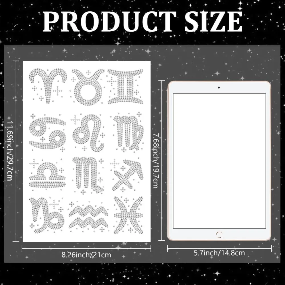 12 созвездий, горный хрусталь, утюг на исправление, теплопередающая наклейка, значки гороскопа, горячая фиксация, аппликация со стразами, блестящая одежда