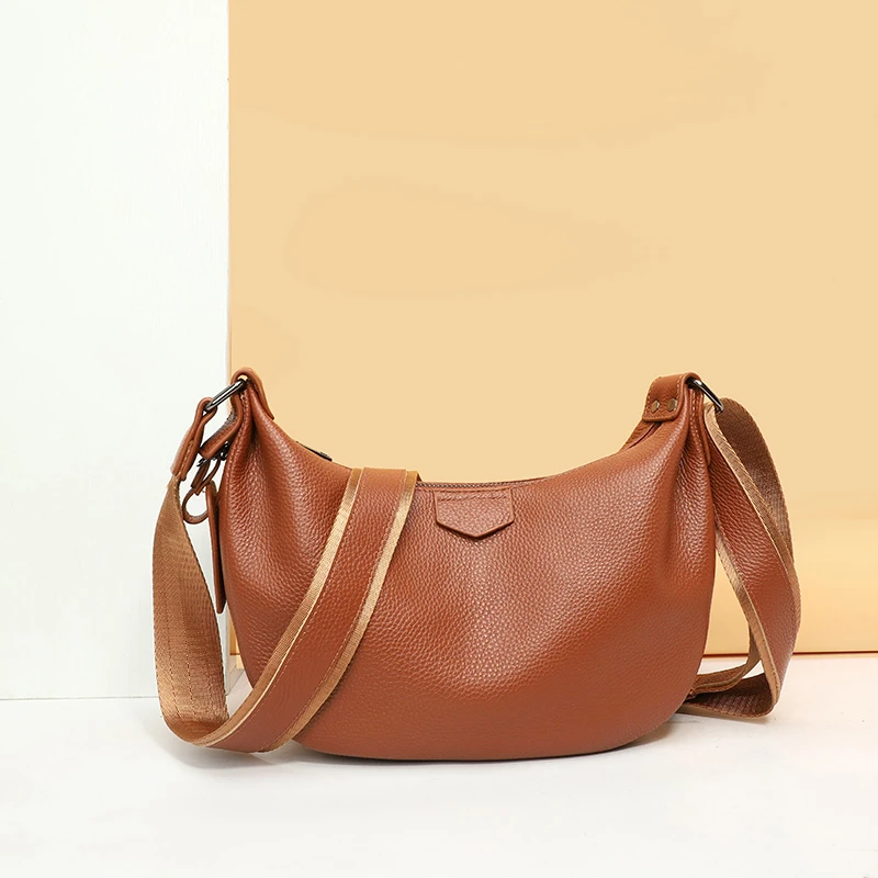 New Women Bags 100% Genuine Leather Underarm Totes Solid Color Commute Handbag Portable Adjustable Half Moon Female Shoulder Bag - view 2