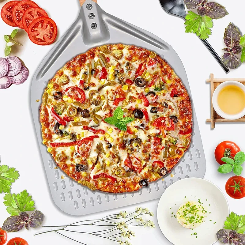 12/14 Inch Aluminum Perforated Pizza Shovel Peel with Detachable Handle Nonstick Oven Baking Paddle Spatula Turners Accessories