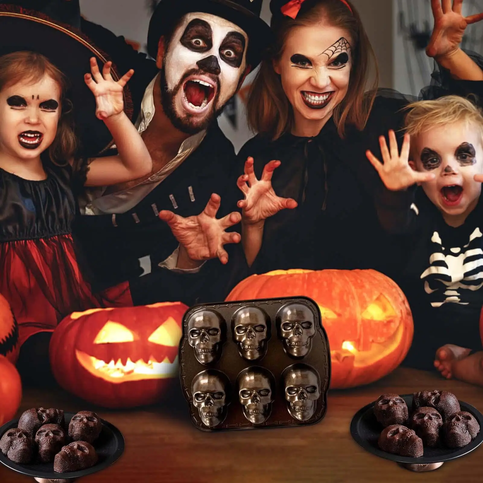 3D Skull Molds Halloween Skull Baking Mold High Temperature Baking Resistant Food Grade Biscuits Cake Mold Gold Skull Mold