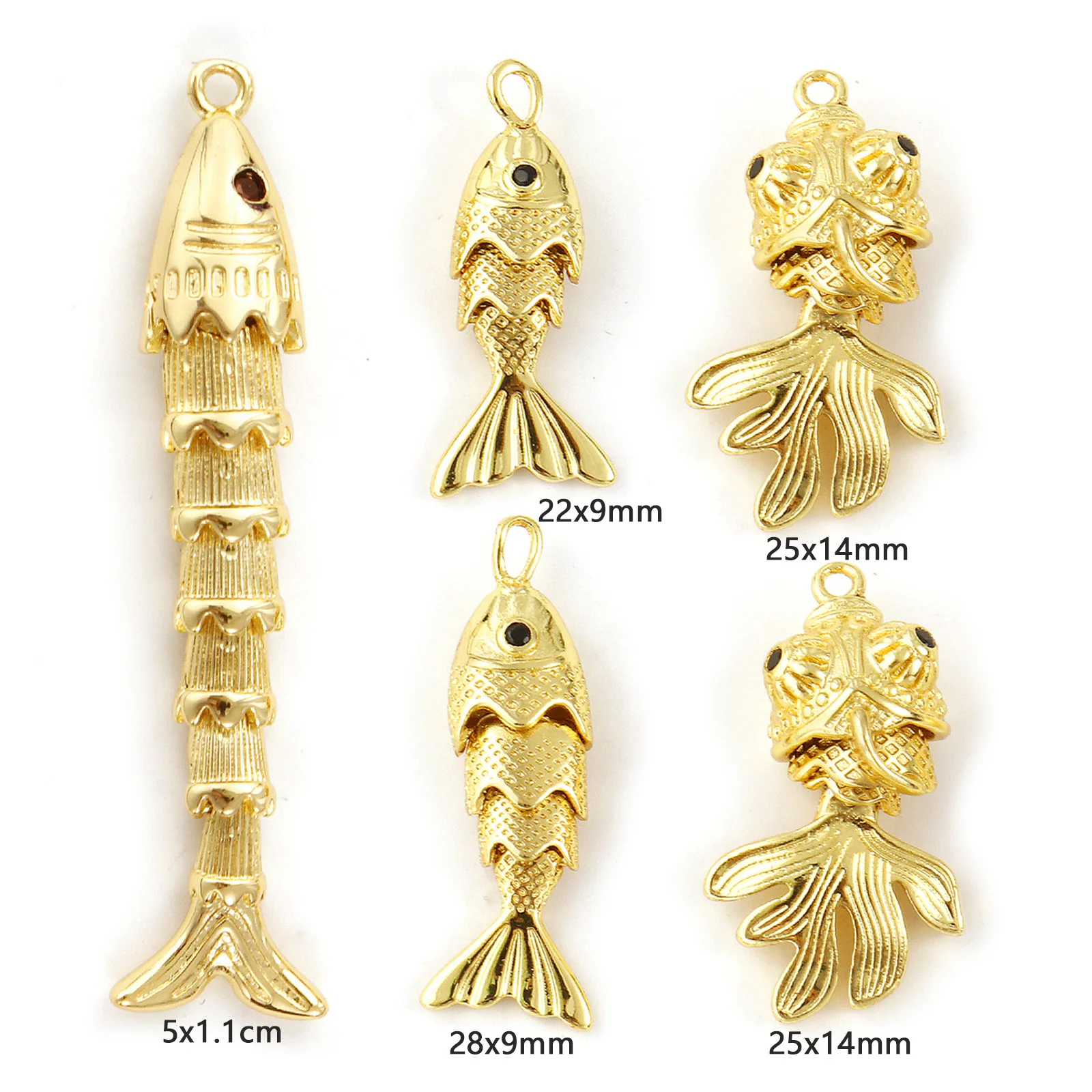 1Piece Brass Ocean Jewelry Charms 18K Gold Plated Fish Animal Black Cubic Zirconia Eyes Pendants For DIY Necklace Jewelry Making