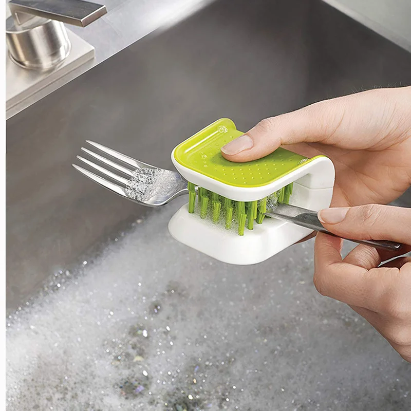 Double Sided Kitchen Cleaning Brush Soft Brush Knife Blade Fork Chopsticks Bristles Cleaning Tool U-Shaped Home Kitchen Cleaner