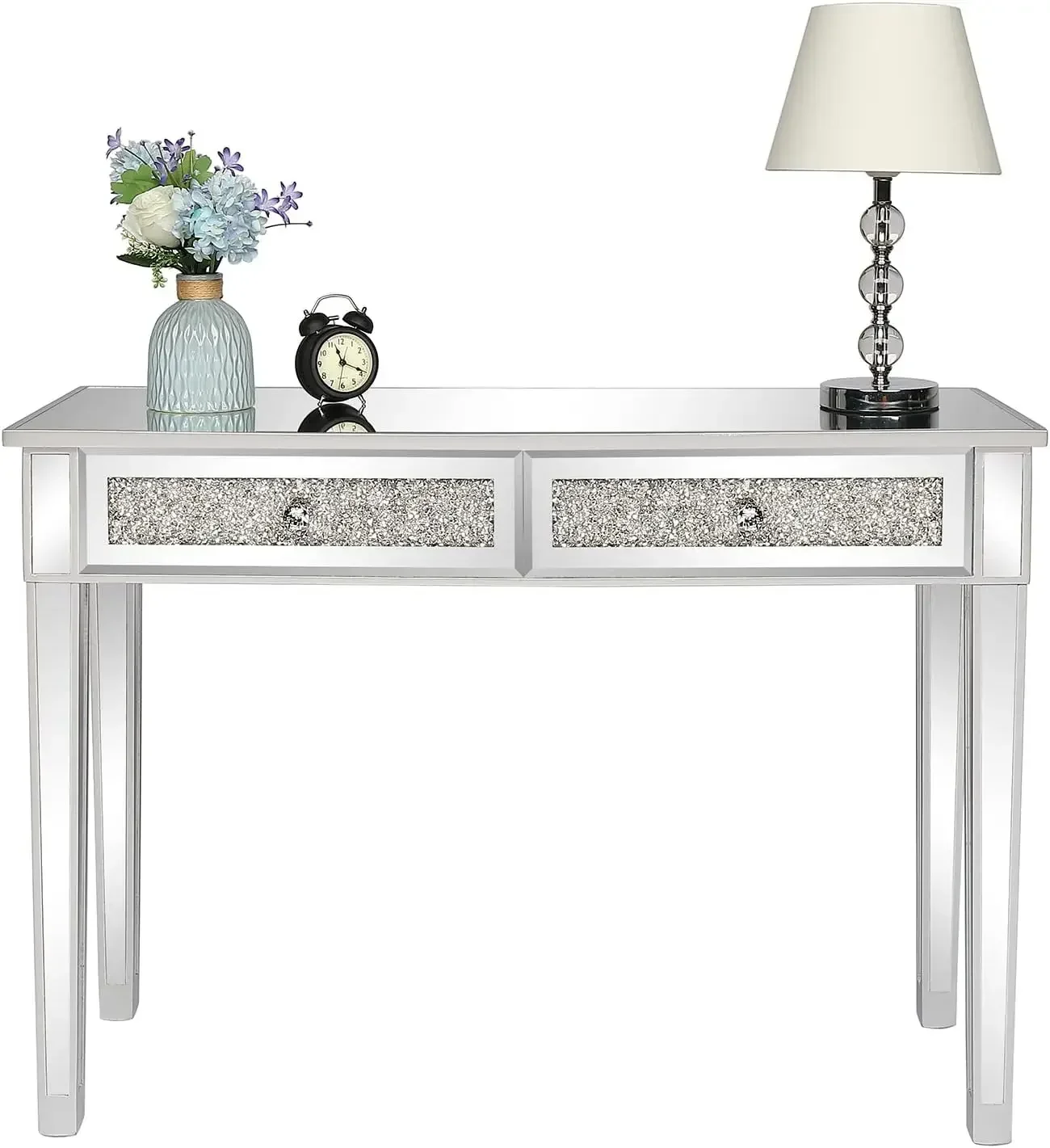 Mirrored Console Table Sofa Table, Modern Mirrored Vanity Table Makeup Desk Dressing Table Writing Desk with 2 Sliding Drawers