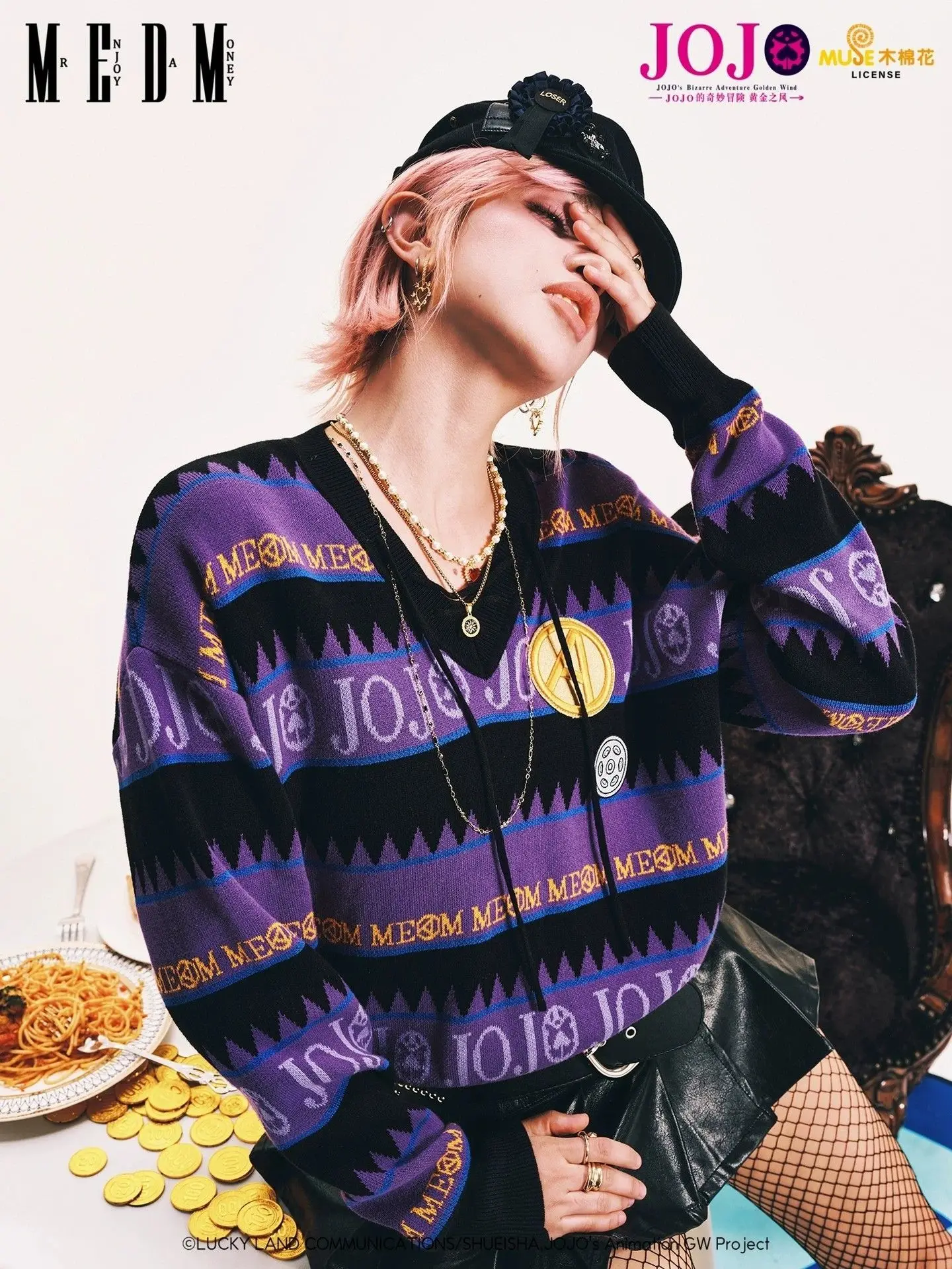JOJOs Bizarre Adventure Collaboration Apaki Alphabet Stickerei Lässiger Pullover Trendiger Lockerer Strickpullover für Herren