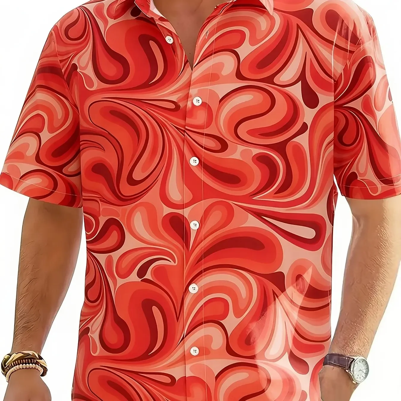 Lightweight Trippy Aloha Shirt For Men Rave Pool Party Outfit, Smooth Swirl Wave Marbled Abstract Fluid Art Pattern