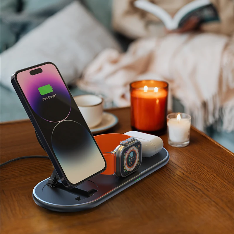 

4 in 1 Stand up Wireless Charging Phone Station 15W Multifunctional Magnetic 4 in 1 Wireless Charger