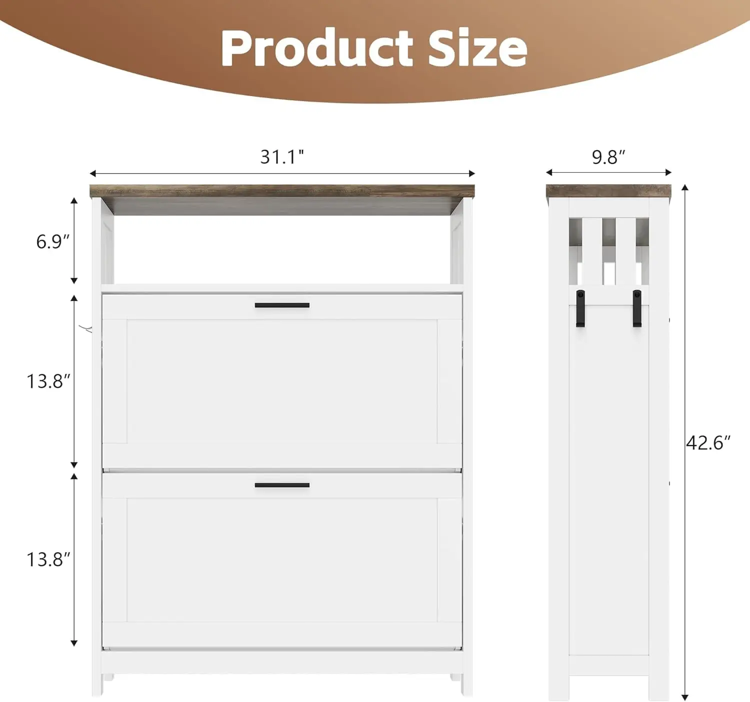 Shoe Cabinet Storage Entryway Hidden Organizer 2 Rattan Flip Drawers Adjustable Shelves Hallway, Customized