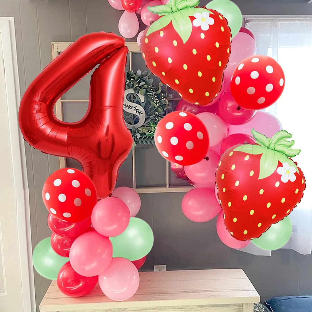 13-teiliges Erdbeer-Ballon-Set mit Aluminiumfolienballons und Latexballons mit Polka-Dot-Muster für Geburtstagsfeiern und Jubiläumsdekorationen – Detail 6