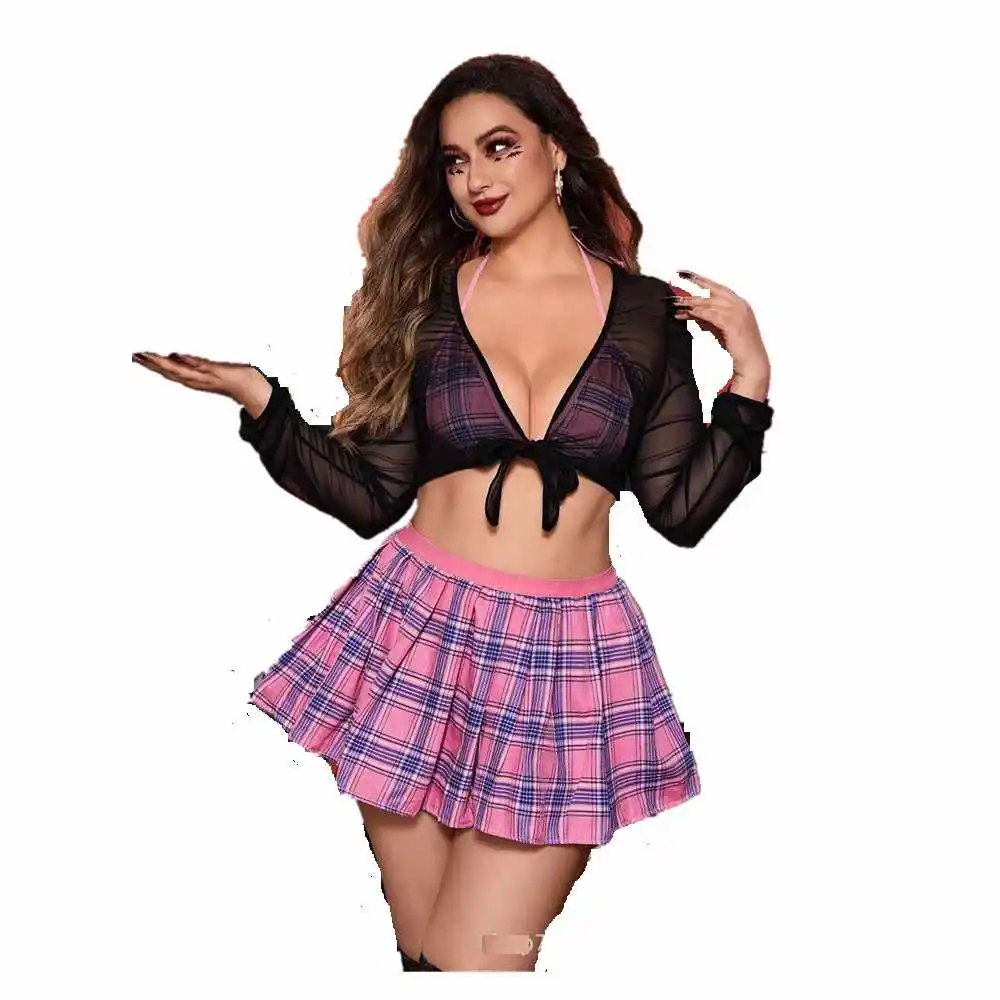 Mulheres Roleplay Estudante Lingerie Vestido, Lady Fliter Cosplay, Trajes de Estudante, Roupas Sexy, Plus Size, XXL, Novo, 3 peças