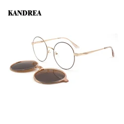 KANDREA Metal Round Fashion Magnetic Polarized Sunglasses Women 2 IN 1 Optical Myopia Eyeglasses Men Prescription Glasses D6105