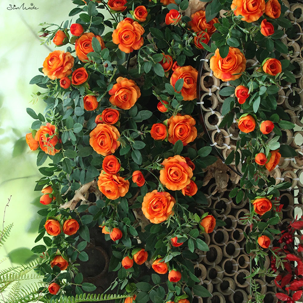 SunMade Luxury European Rose Rattan Wall Hanging Rose Garland Silk Artificial Flowers Home Wedding Garden Decor Autumn Decore
