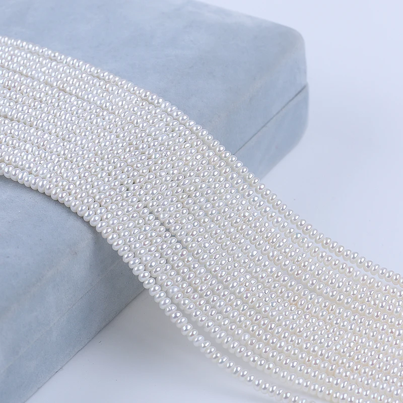 

3-3.5mm Top Quality White Button Shape Freshwater Pearl Strands for Jewelry Making Wholesale