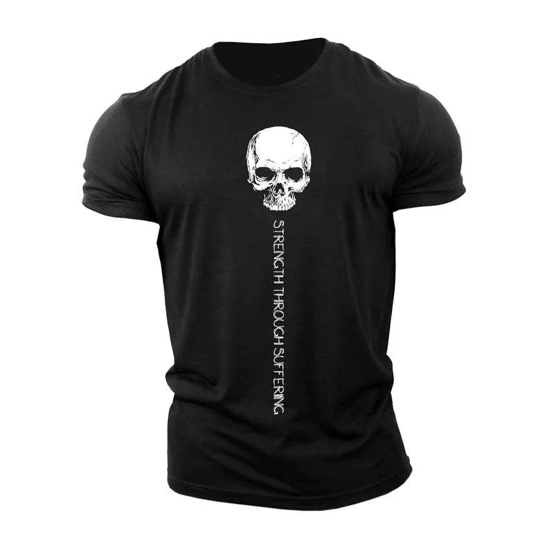 Fitness Sports Skulls Pattern Men's Casual T-Shirts Summer Short Sleeve 3D Printed Workout Sporty Male Tee 6XL Plus Size Tops