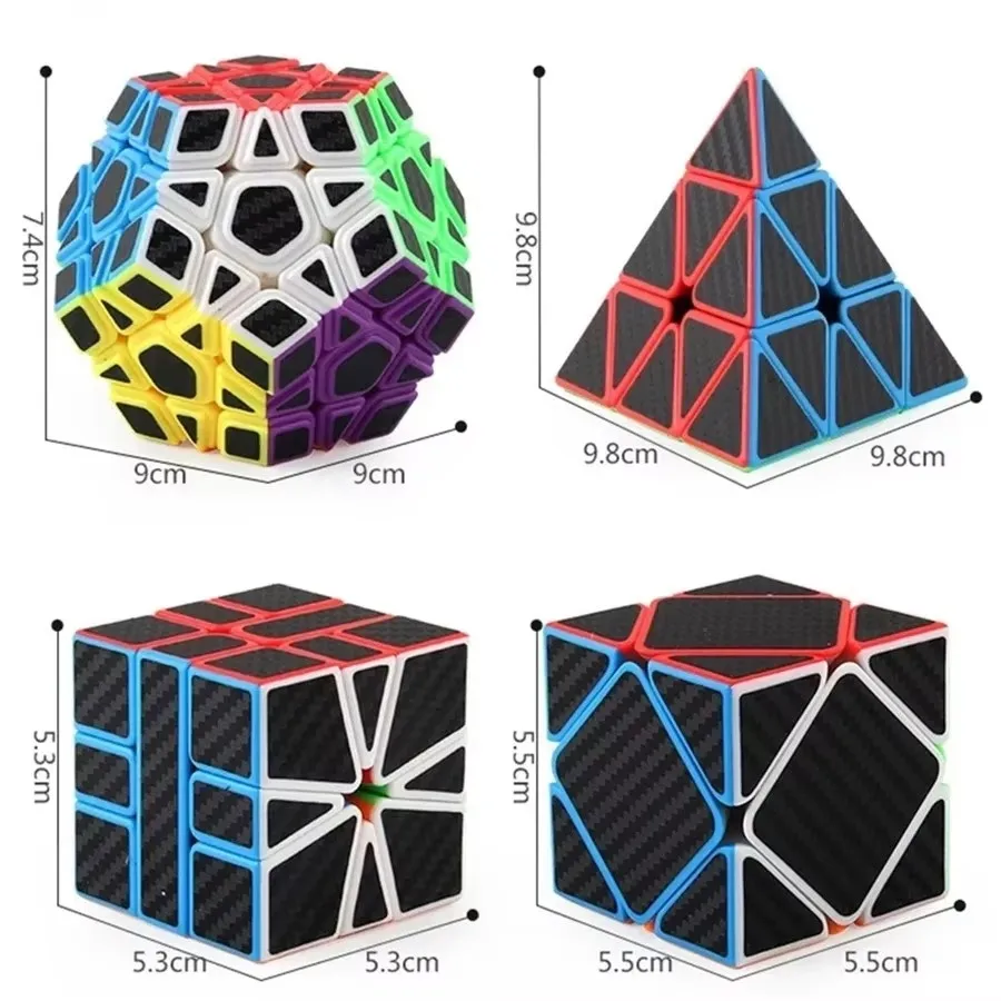 MoYu Meilong Carbon Fiber Sticker Magic Cube 2x2 3x3 4x4 5x5 Cube Pyrimid Megaminx combination cubo magico For Children Toy Gift