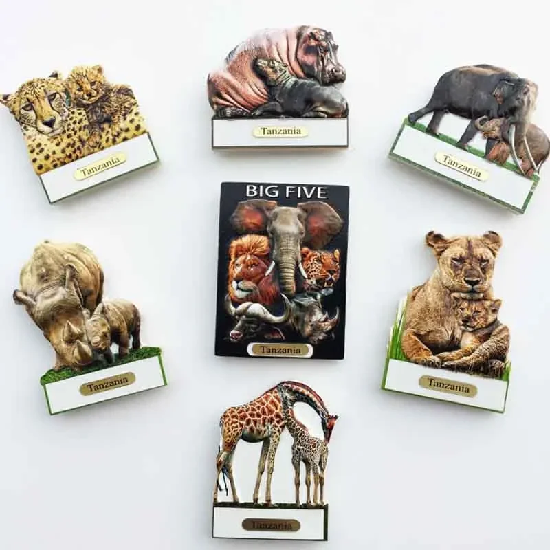 Africa Tanzania big five animal tourism memorial crafts lion rhino hippopotamus giraffe leopard magnetic refrigerator sticker