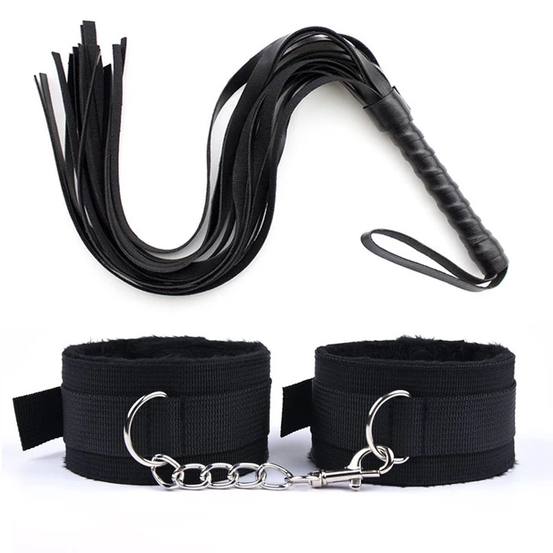 44cm PU Leather Whip Flogger Plush Nylon Plush Sex Handcuffs Bondage Slave Exotic Accessories Toys For Couples Adults Games