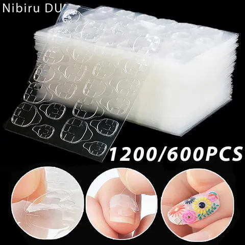 1200/600 SZT. Dwustronne Wodoodporne Oddychające Naklejki na Sztuczne Paznokcie, Klejowe Paski Żelowe, Akcesoria do Manicure i Tipsów