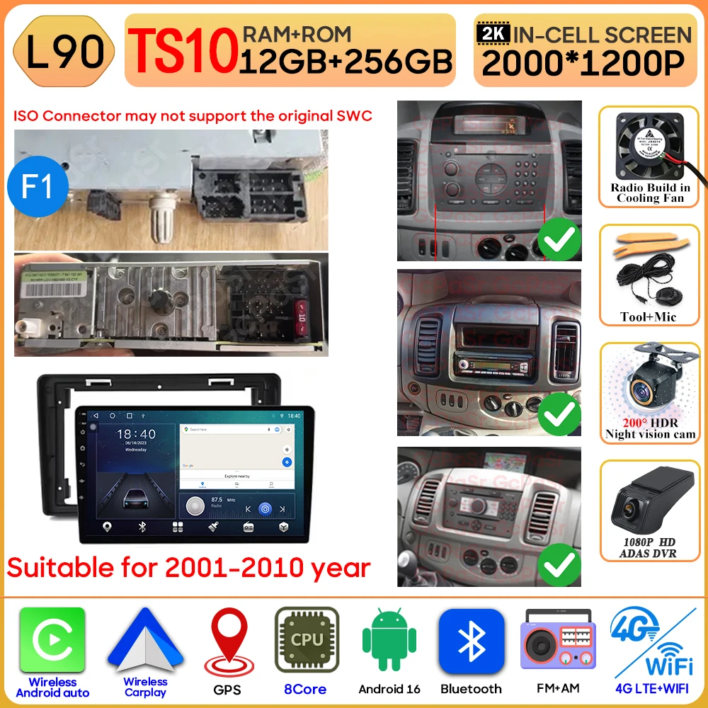 Autoradio Android 16 Voor Renault Trafic 2 Voor Opel Vivaro EEN Voor Nissan primastar 2001-2014 GPS Navigatie Carplay Android Auto